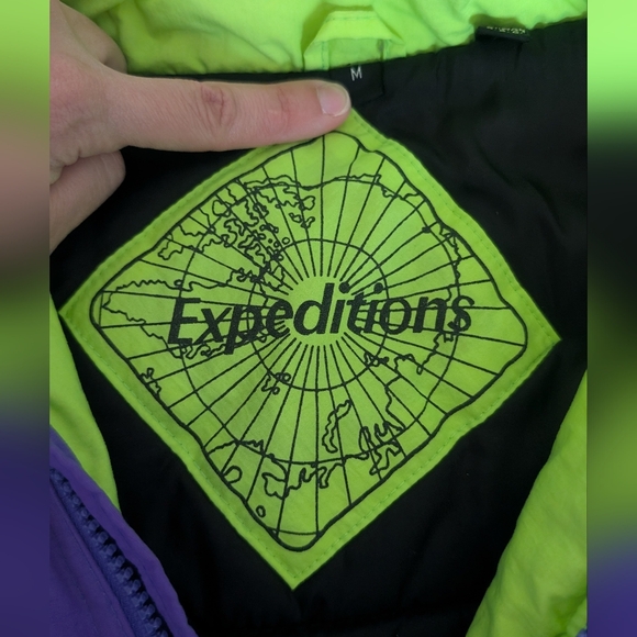 Vtg Retro Expeditions Purple/Green Nylon Colorblock Puffer Jacket Women's Medium - Picture 3 of 10